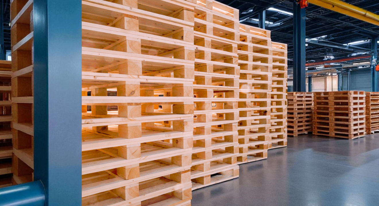 Stacks of export-ready wooden pallets from High Quality for Wood Pallets